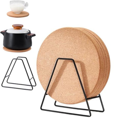 Gocoffun Korkuntersetzer, rund Kork-Untersetzer 19cm, mit Tellerhaltern, Dicke Korkmatte, wiederverwendbar, multifunktionale Korkmatte für heiße Töpfe, Pfannen, Wasserkocher, Bastelarbeiten, 5 Stück