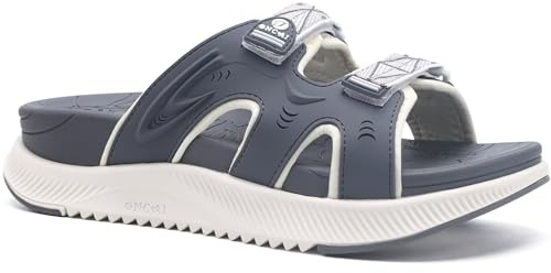 ONCAI Womens Orthotic Sandals Ladies Recovery Walking Slides Arch Support Plantar Fasciitis Comfort Orthopedic Soft Cushion Summer Adjustable Sandalias,Grey/White Size 5