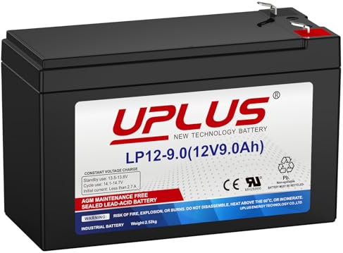 UPLUS LP12-9 12V 9Ah Rechargeable Agm Battery Compatible with T2(F2) Terminal, SLA Batteries for UPS System, Electric Scooter, Home Alarm System, Electric Ride-Ons | Confirm size before order