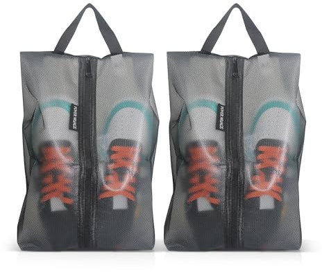 2 Stück Schuhbeutel Reise, TPU Wasserfeste Schuhtasche mit Reißverschluss, Reiseutensilien für Männer und Frauen (Schwarz)