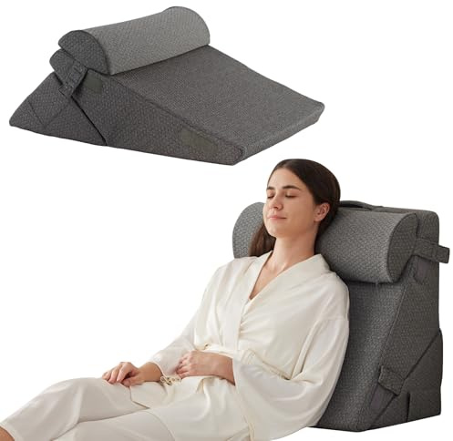 Bedluxe 3Pcs Orthopedic Bed Wedge Pillow Set, Foam Wedge Pillow Post Surgery for Back, Leg and Knee Support, Adjustable 9&12 Inch Folding Triangle Pillow for Sleeping, Acid Reflux, Snoring, Dark Grey