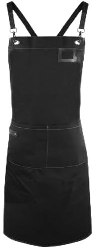 Delantal de Cocina Unisex, Impermeable Con 2 Bolsillos, Ranura Tarjetas y Espalda Cruzadas - Negro Para Camarero, Barbacoa, Cafetería, Jardinería - 67x90cm