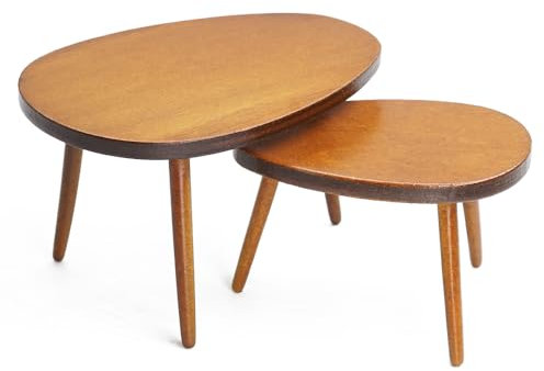 Odoria Puppenhaus Couchtisch Tisch Miniatur: 1/12 Maßstab Beistelltisch Braun für Wichtel Modern Wohnzimmer - Mini Mitteltisch Oval Möbel Holz