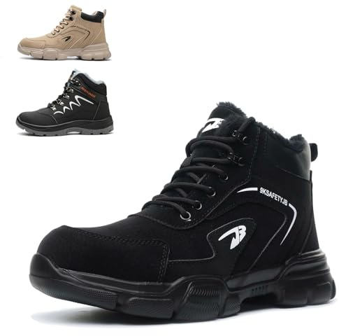 NACKINg Zapatos de Seguridad de Invierno Impermeables Zapatos de Trabajo para Hombre Mujer Botas de Seguridad Ligeros Antideslizantes con Forro Cálido Punteras de Acero, Black, EU 42