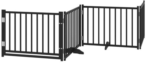 vidaXL Hundgrind med dörr vikbar 4 paneler svart 320cm massivt granträ, husdjursgrind, hundgrind för trappor, valpgrind för trappor
