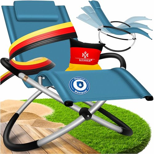 KESSER® Relaxliege Liegestuhl | Gartenliege Sonnenliege | Gartenstuhl | Klappstuhl faltbar | Schwungliege | Schaukelsessel | ergonomische Relaxsessel | wetterfest | 180 kg Belastung Petrol Blau