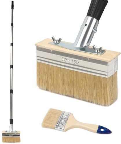 BigKing Brocha para Pintura de Terraza con Mango de Madera de 150 Cm y Brocha Plana Saturada para Teñir Madera, Terrazas, Vallas y Muebles de Pared