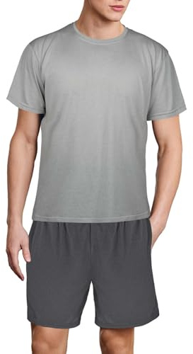 DiULi Pijama Hombre Verano, Conjunto de Pijama con Bolsillos, Suave y Cómodo, Hombre a Cuadros Ropa de Dormir, Cuello Redondo, Conjunto de Piyama Verano Incluir Pantalones Cortos a Cuadros