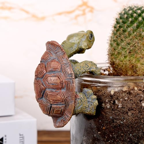 Tinoaly Suspension Pot Forme Tortue, Suspension Petite Figurine Tortue en Résine Statue de Grimpante Suspendue Décoration de Pot Fleurs Ornement Jardin