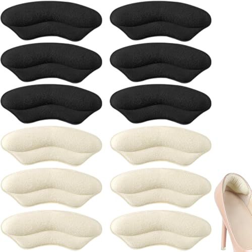 BAUCH Proteggi Tallone Per Scarpe 6 Coppie di Adesivi per Talloni Alto in Spugna Nero e Colore Albicocca（Per Indossare Scarpe con Tacco Alto, per Donne）