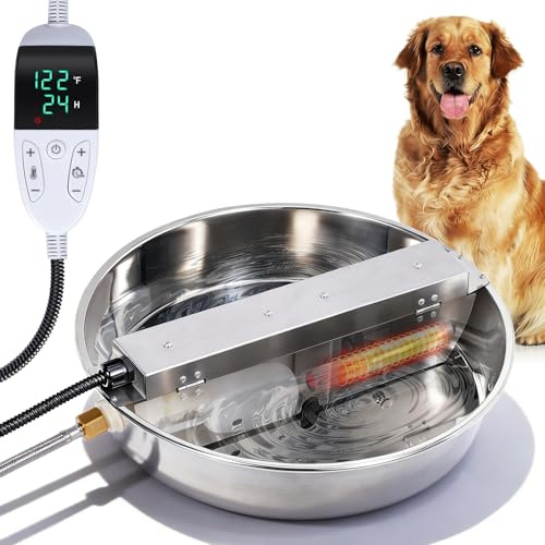 KHEARPSL Heated Automatic Dog Water Bowl Dispenser Outdoor Heated Pet Waterer Thermal-Bowl Auto Fill Water Bowl for Large Dog, Cat, Chicken, Duck, Adjustable Temperature & Timer