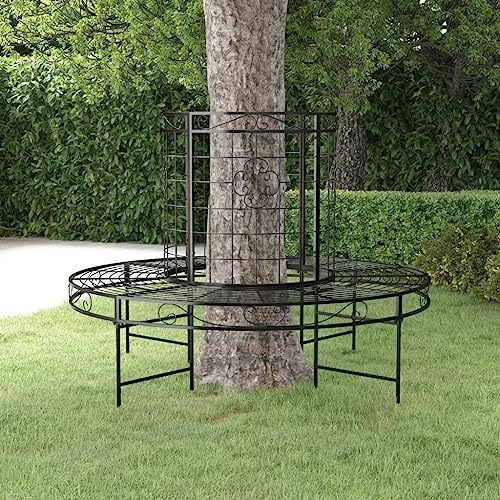SKTQYQO Banc circulaire en acier noir Ø137 cm pour arbre de jardin, banc d'extérieur résistant aux agents atmosphériques avec design enveloppant pour patio et cour, ameublement