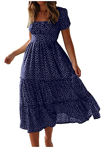 RIKAY Summer Dresses for Women Over 50 UK,Floral Polka dot Printed Chiffon Swing Dresses ladiess Fashion Holiday Summer Short Sleeve Party Beach Vacation Vintage Dress