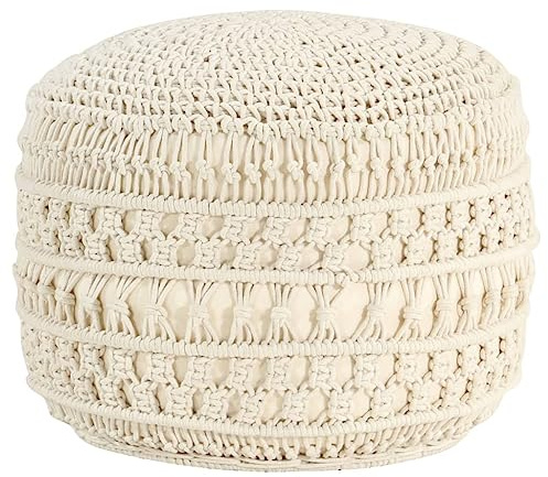 Mhdvray Pouf Macramé Fait à la Main 45x30 cm, Repose-Pied en Coton Tressé avec Remplissage Billes EPS, Tabouret Bas Chic pour Salon et Décoration Intérieure Bohème