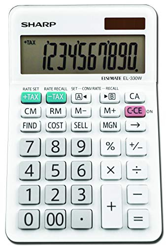 Sharp EL-330WB Standard Function Basic Desktop Calculator, Large Display, for Home and Office, Dual Power, Solar and Battery…