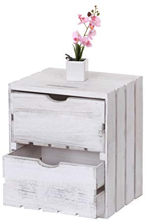 Mendler Kommode HWC-C62, Schubladenkommode Holzkiste, Shabby-Look Vintage, 2 Schubladen 36x32x26cm - weiß