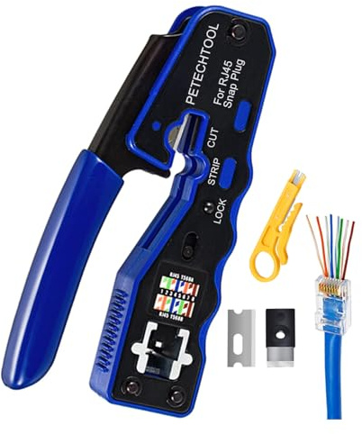RJ45 Crimp Tool Pass Through Crimper Cutter for Cat6a Cat6 Cat5 Cat5e 8P8C Modular Connector Ethernet Crimper Tool