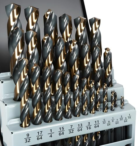 Yougfin 29PCS High Speed Steel Drill Bits Metal Set with Black and Gold Finish 1/16-1/2 M2 Drill Bits with Index Case for Wood Plastic Low Alloy Steel and Metal