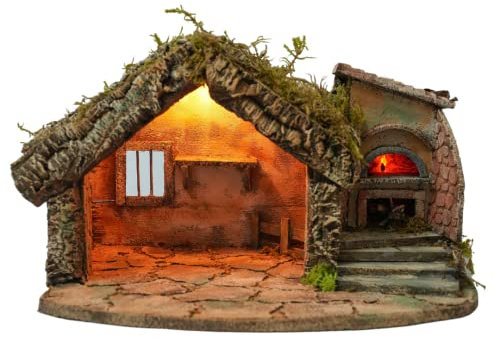 Mondo in Casa Krippe Hütte für Geburt und Weihnachten, komplett mit Ofen mit Flammeneffekt.