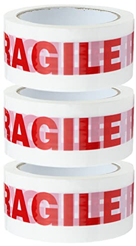 Crimson Starfish Fragile Tape | 3 x Low Noise Fragile Packing Tape | 48mm x 66m Fragile Tape Rolls | Packing Tape Strong Hold for Moving House, Packing Parcels, Cardboard Boxes & Cartons