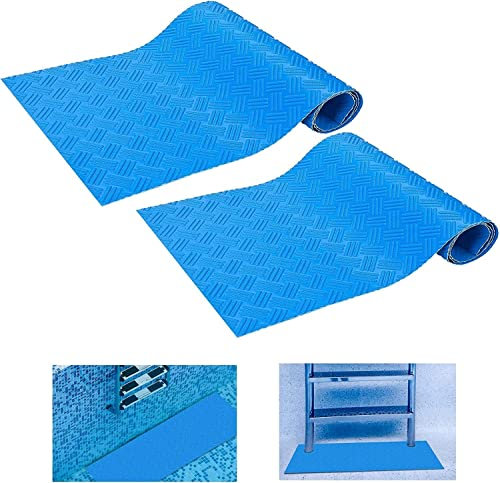 2 Rolls 23x90cm Swimming Pool Ladder Mat, Non-Slip Pool Step Pad-Medium Swimming Pool Mat Safety Liner for Swimming Pool Liner and Stairs Protective (Stripe)