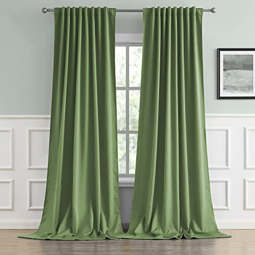 DUALIFE Back Tab Blackout Curtains for High Ceiling Wall Panels 52 by 132 Inch Length Living Room Patio Sliding Door Extra Long Drapes, Sage Green, 2 Pcs