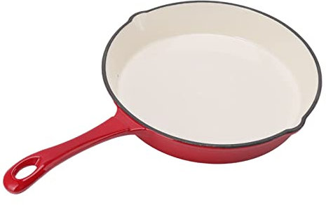 Otufan Padella Smaltata, Pentola Piatta in Ferro Fuso in Un Unico Pezzo con Manico Lungo, Diametro 25 Cm, per Cucina Domestica