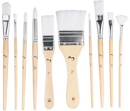 Ideen mit Herz Künstlerpinsel | Pinsel-Set für Acryl, Aquarell, Ölfarben | Nylonhaar | versch. Formen und Größen | 10 Stück