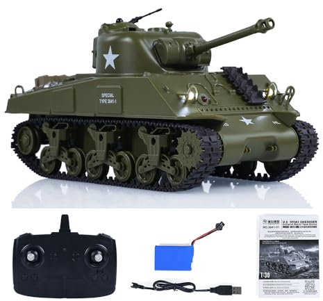 wheelfun Henglong 1/30 RC Battle Tank Sherman M4A3 3841-01 2.4G Ferngesteuerte Panzer 320°Drehbarer Turm Infrarot Kampf