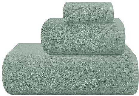 MyOwn Ultra-weiches 3er-Pack Baumwoll-Handtuch-Set, enthält a übergroße Badetücher 70 x 140 cm, a Handtücher 40 x 60 cm und a Waschbetten 30 x 30 cm, Jade