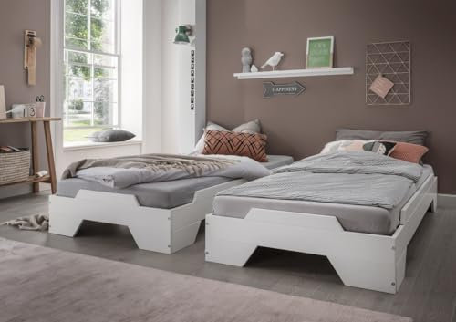 Main Möbel Stapelbett 90x200 2er Set Massivholz Buche weiß lackiert massiv