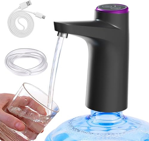 WIYETY Dispensador de agua automático, bomba para botellas de agua, bomba de agua potable, dispensador de agua eléctrico para camping, hogar, oficina, recargable (negro)