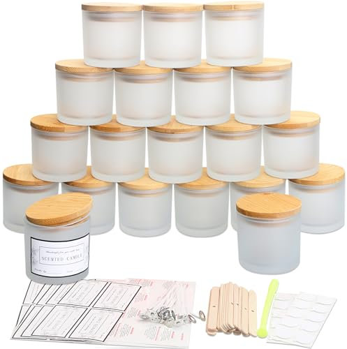 MILIVIXAY - 20 confezioni di barattoli per candele da 4 once in vetro bianco satinato con coperchi e kit per la produzione di candele - Barattoli per candele piccoli e vuoti all'ingrosso per la