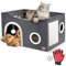 B-WaynFlex Faltbares Katzenhaus, Katzenhöhle 2 Schicht Würfel Großer Raum Katzenbett mit Kratzbrett und Spielball für kleine mittlere Haustiere Innenruhe inkl. Fellpflegehandschuh für Katze & Hund