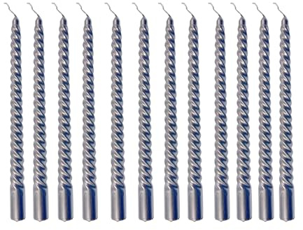 Cadzyre - Lot de 12 bougies coniques de 25 cm de haut et 2 cm de large - Pour les vacances, les baptêmes, 44g / pièce,les sacrifices (argent)