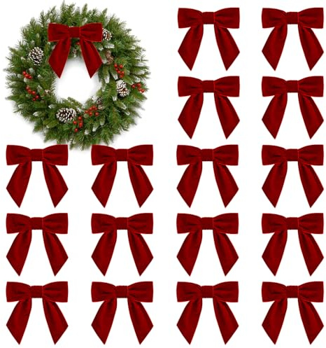 16Pcs Christmas Velvet Bows, 4.3 Vintage Velvet Ribbon Bows for Christmas Tree Garland Wreath Gift Wrapping DIY Crafts Wedding Decor (Red)