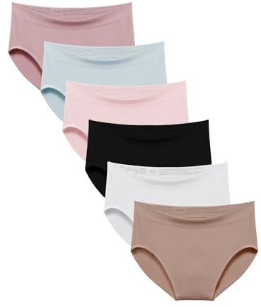 Channo Culotte en Coton pour Femme, Taille Haute et sans Couture. Élastique, Doux et Confortable, Couleurs Unies - Lot de 6, Assorti, L