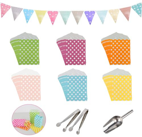 elthmpr Candy Bar Accessori 64 pezzi, contiene 60 sacchetti Candybar, 2 pinze per zucchero, 1 paletta per ghiaccio e ghirlanda Candy Bar, set di accessori per feste, matrimoni, compleanni, barbecue