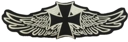 Parche biker cruz con alas XXL – Parche bordado termoadhesivo 25 x 7,5 cm – Estilo Chopper Moto – Aplicación hierro o costura para chaleco, chaleco y ropa DIY