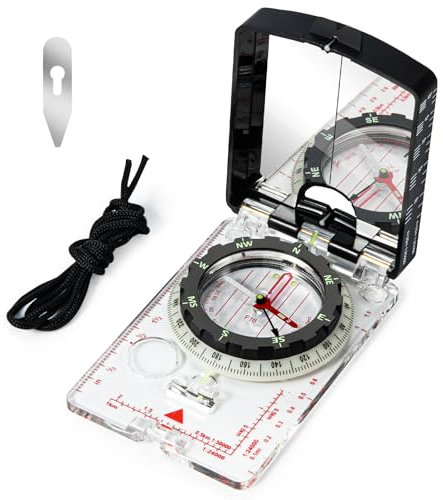 Nihtdoy Hochpräziser Kompass mit Spiegel für Wandern, Camping, verstellbare Deklination, tragbarer Orientierungskompass mit Kartenskala und Umhängeband, perfekt für Outdoor-Navigation und Abenteuer