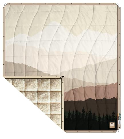 Seven Peaks Täcke för utomhusbruk och inomhus - Mjuk lätt camping för äventyr, vattentät och hållbar, alla hopfällbara fläckbeständiga platser 200 x 180 cm (Alperna, Sherpa)