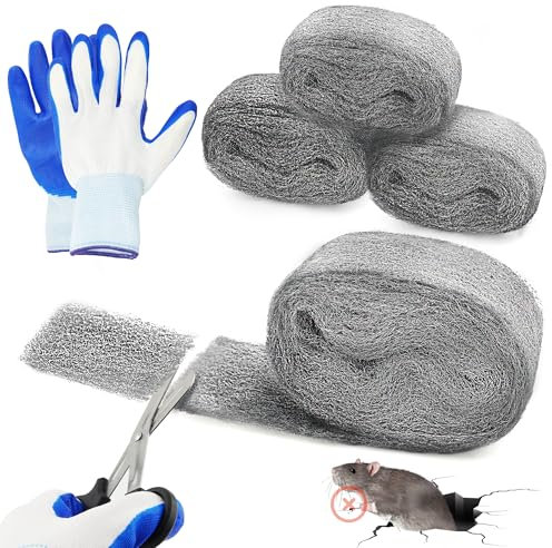 Steels Wools Mice Control: #0000 Steel Wool Metal Fabric Mesh - As Gaps Fillers to Keep Mice Away - Protection for Siding, Pipelines, Garden Vents and Garages - 4Pcs