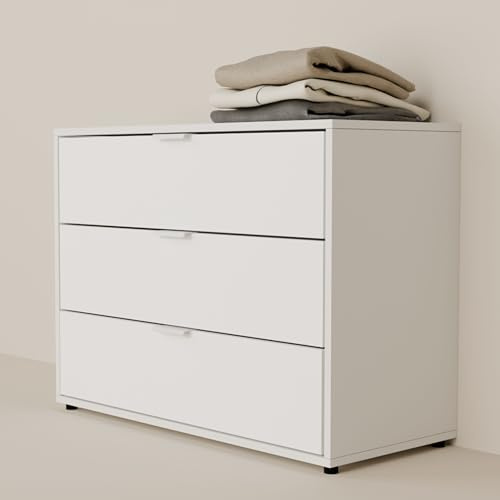 pamo Kommode weiß - 92 x 67 x 40 cm - Schlafzimmer Kommode mit Schubladen oder als Sideboard Wohnzimmer/Flur - Hochwertige deutsche Produktion