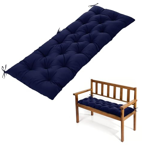 Warmiehomy Garden Bench Cushion 2/3 Seater, Waterproof Bench Seat Cushion 120cm with Non-Slip Straps, 8CM Thick Garden Bench Padded Cushion, Rectangle Dining Bench Seat Pads Outdoor Indoor(Blue)