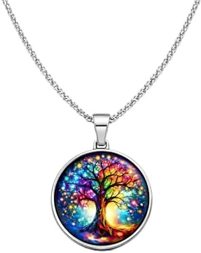 Davaco Collar Árbol de la Vida con Cadena de Plata de Ley 925 para Mujer, Colgante Redondo Simbólico de Fuerza Crecimiento y Conexión, Joya Espiritual Regalo con Significado