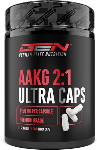 AAKG Ultra Caps - 365 capsule con 1150 mg ciascuna di L-arginina alfa-chetoglutarato pura - Amminoacido puro da fermentazione vegetale - Altamente dosato