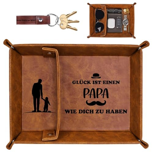 Schreibtisch Organizer Vatertagsgeschenke für Papa – PU-Leder Taschenleerer Ablage Tablett als Geschenkideen & Geburtstagsgeschenk für Vater, Bonus Papa, Stiefvater oder Schwiegervater.