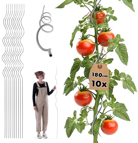 KADAX Tomatspiralstavar 180 cm x 6 mm, 10 stycken, tomatstavar av aluminium, tomatspaljé, spiralstav, tomatstänger, växtstavar