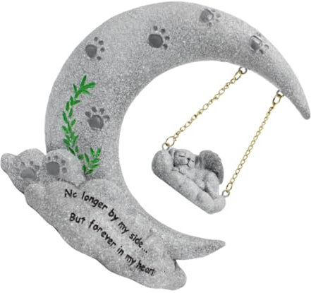 Yardwe Piedra Conmemorativa de Perro Forma de Luna Estatua para Jardín Decoración para Mascotas Querido