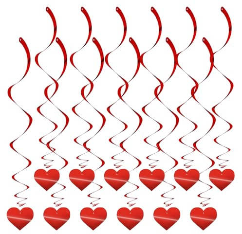 12 pezzi Decorazioni Pendenti a Spirale per San Valentino, Cuore Rosso Spirali, Addobbi a Cuore da Appendere per San Valentino Natale Capodanno Matrimonio Party Decor Supplies